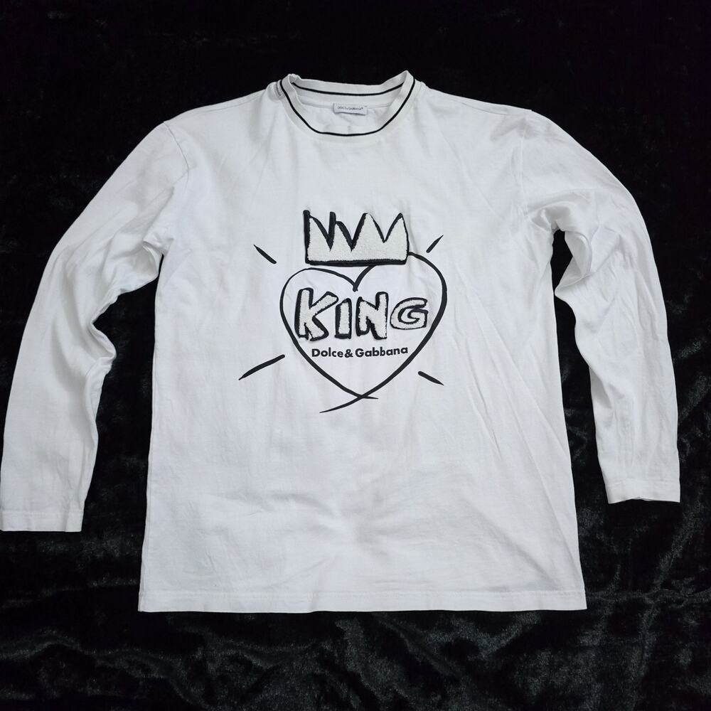 Dolce & Gabbana Boys 'King' Crown Heart Logo Long Sleeve T-Shirt Size 10/12